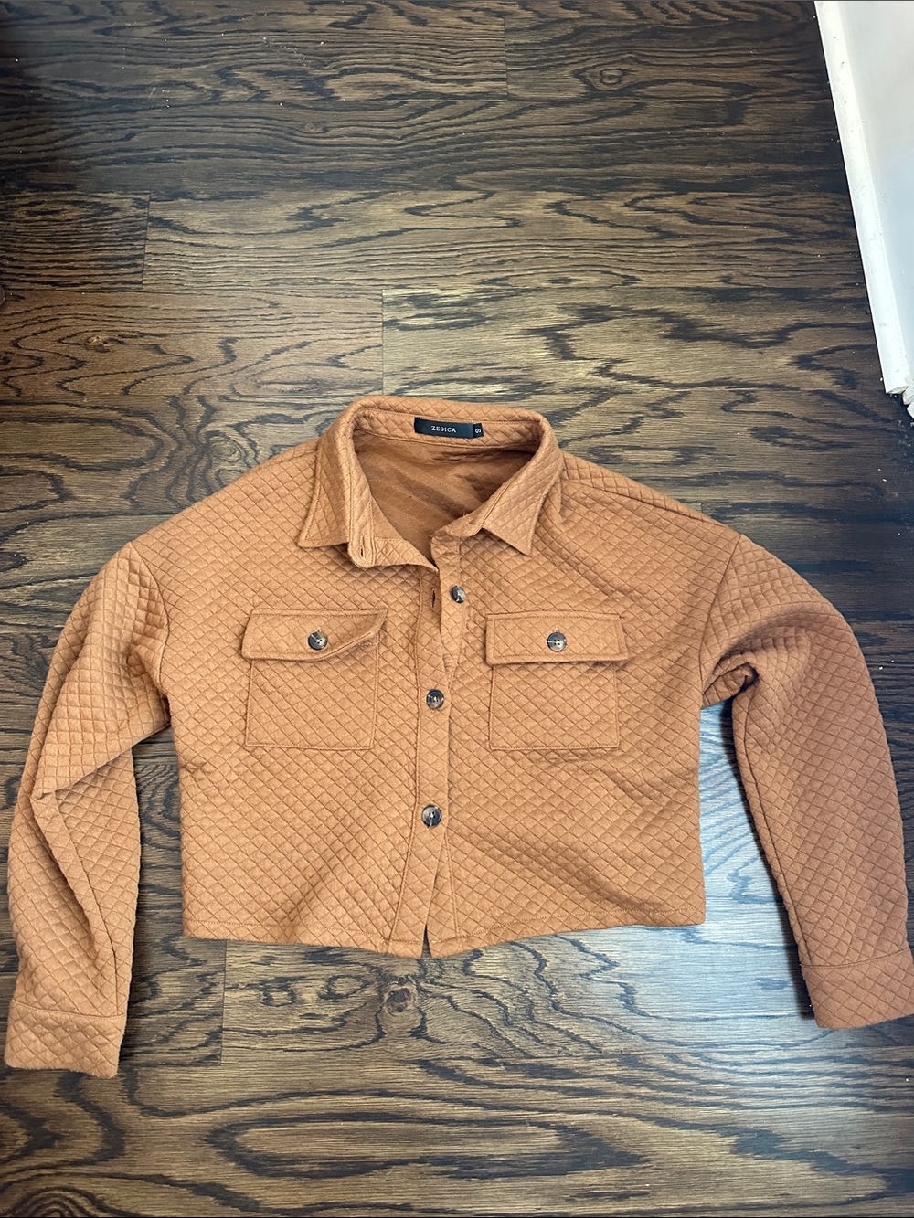 Quilted Cropped Utility Jacket in Camel